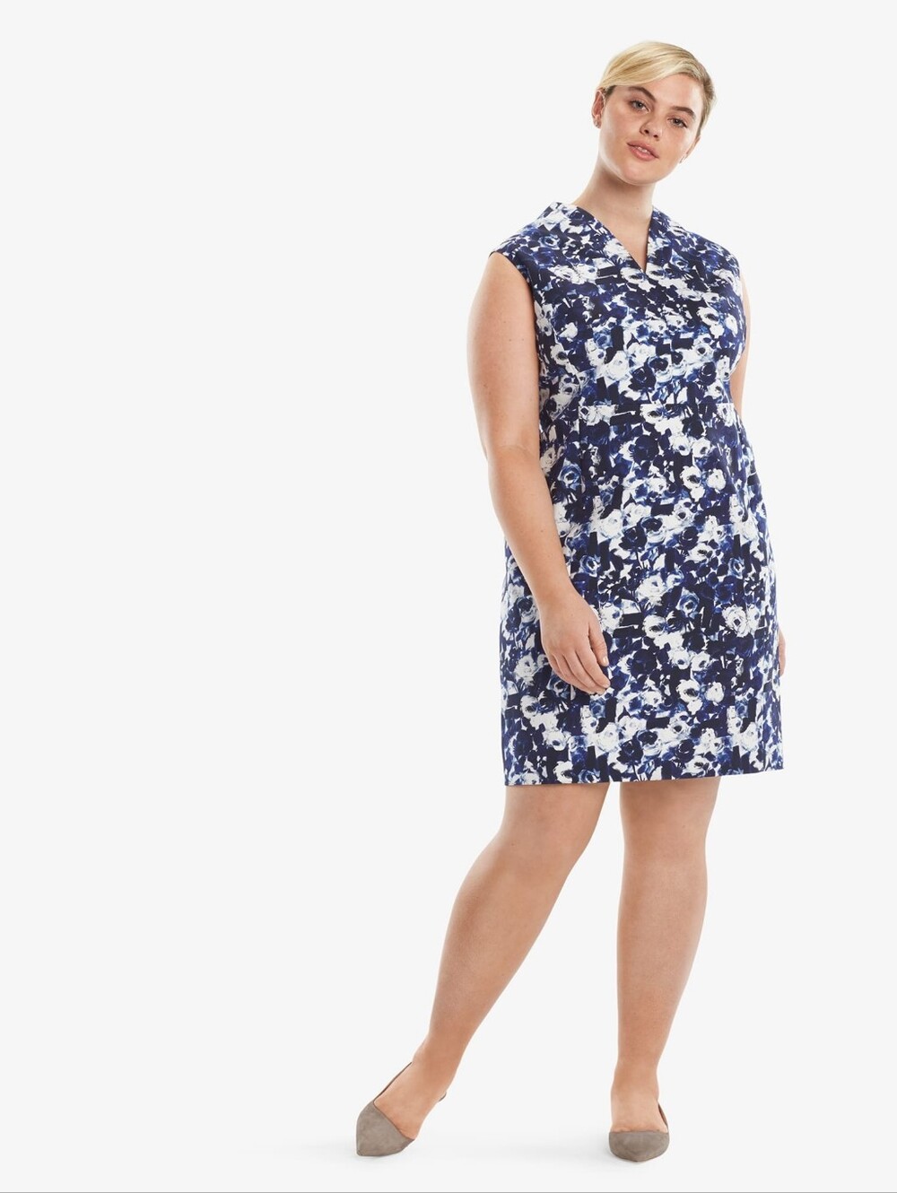 MM Lafleur Aditi Dress Blue Floral Size 1X Sheath Knee Length Stretch Office
